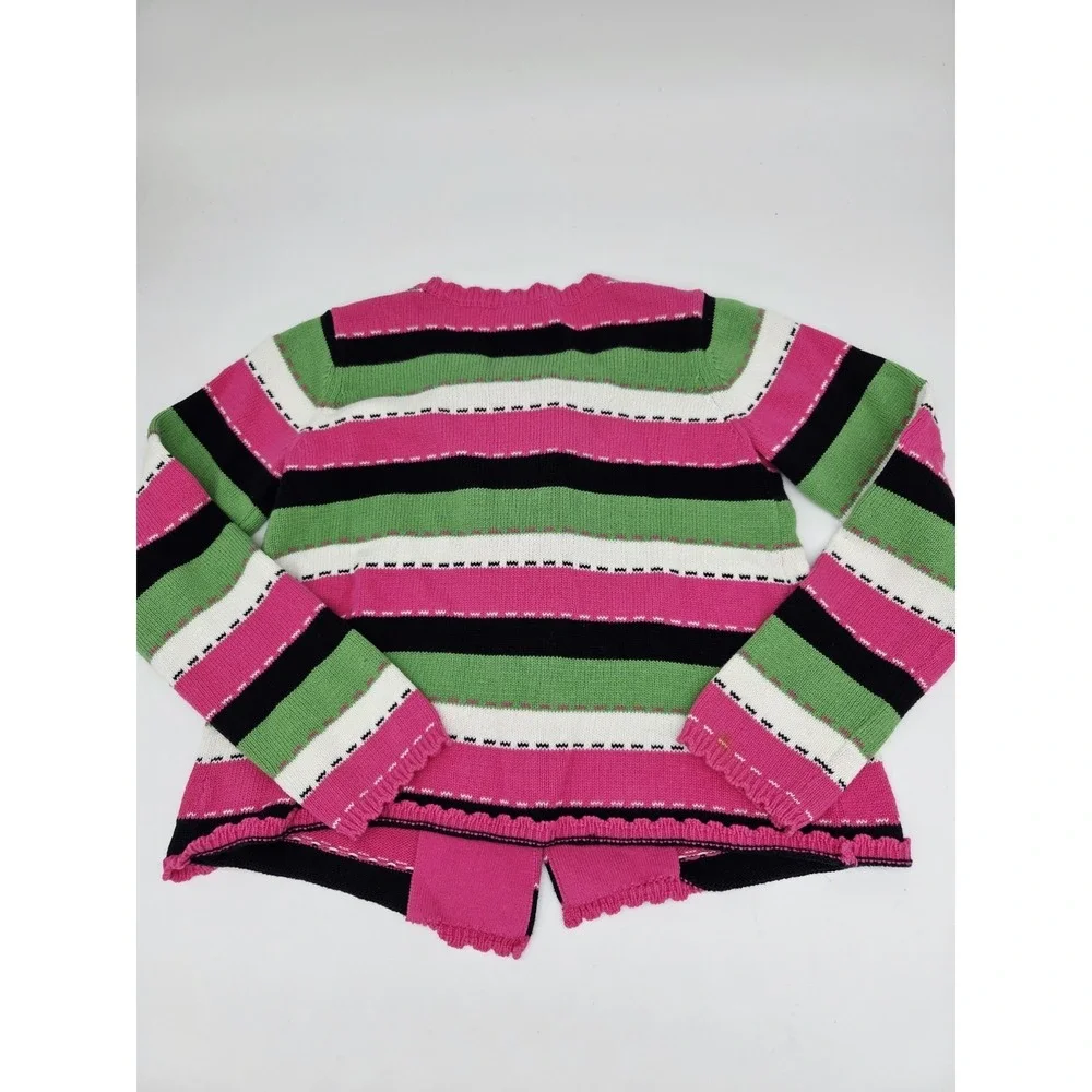 Gymboree Garden Friends Striped Cardigan Sweater‎ Size M 7-8 Pink Green Buttons